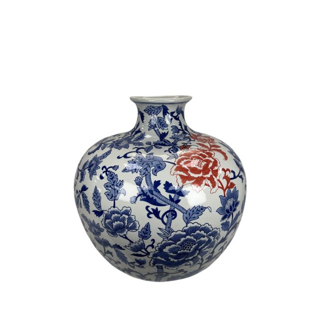 Vaso Ming Palais Royal in ceramica bianca con decori blu 40x41 cm