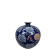 Vaso Ming Palais Royal in ceramica blu con decori bianchi 30x30 cm