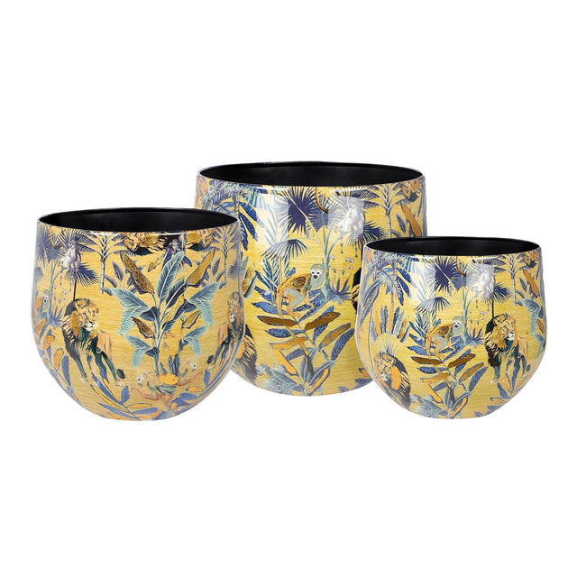 Vaso Safari Palais Royal in metallo color miele con decori foglia oro 30 cm