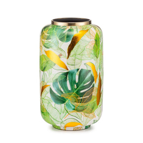 Vaso Jungle Palais Royal in metallo bianco con foglie oro 21x35 cm