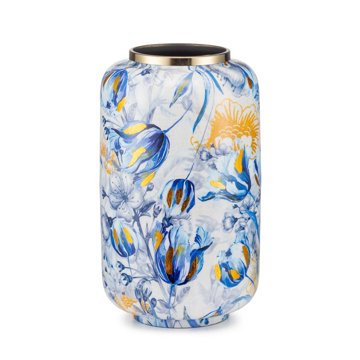 Vaso Iris Palais Royal in metallo bianco con decori oro 21x35 cm