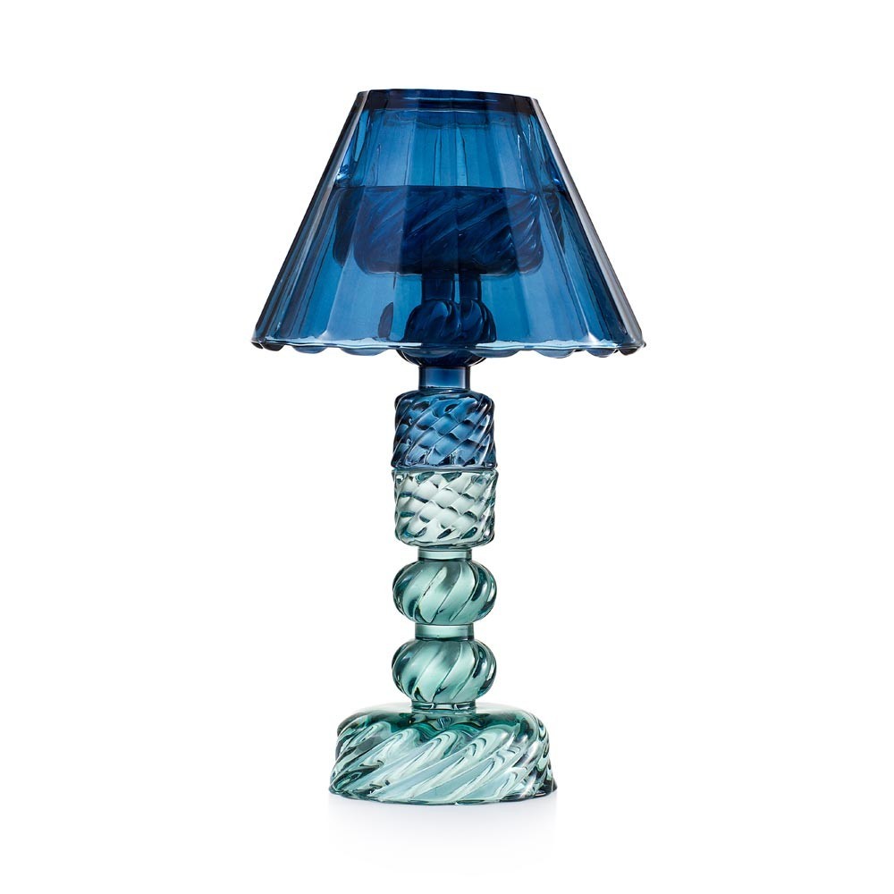 Candeliere con paralume Emò Italia in vetro blu altezza 24 cm