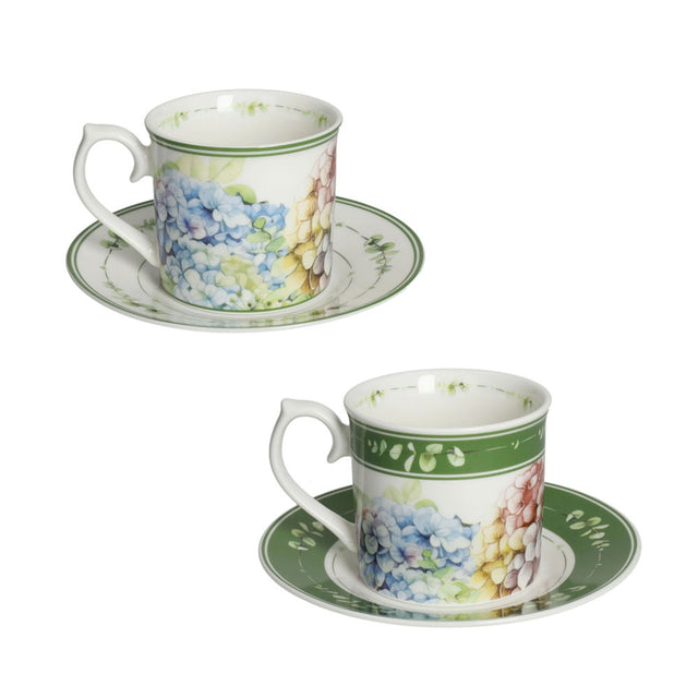 Set 2 tazze tè Flora Brandani in porcellana con decoro ortensie 150ml