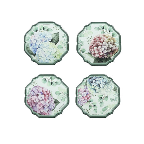 Set 4 sottomoka Brandani in ceramica e sughero decoro ortensie 12x12 cm