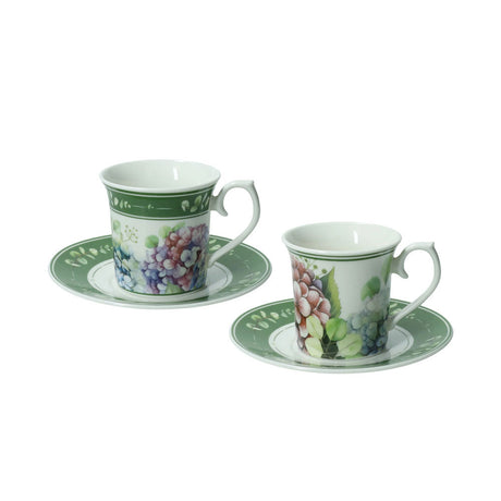 Set 2 tazzine caffè Flora Brandani in porcellana con decoro ortensie