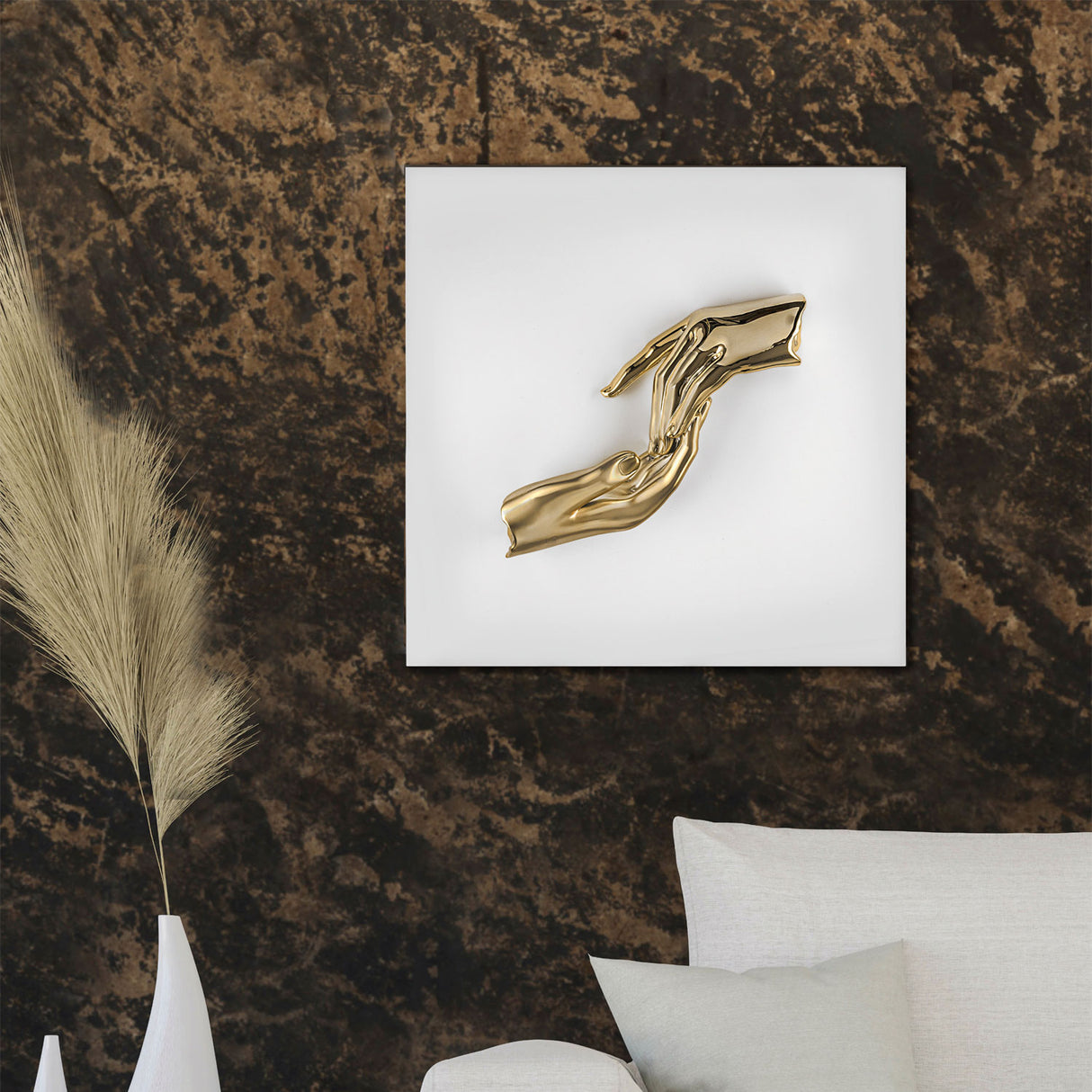 BONGELLI PREZIOSI Quadro Mani Oro Pannello 50x50cm Bianco Marmorino