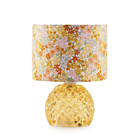 Lampada da tavolo Rayon Emò Italia in vetro ambra con paralume fiorato 22 cm