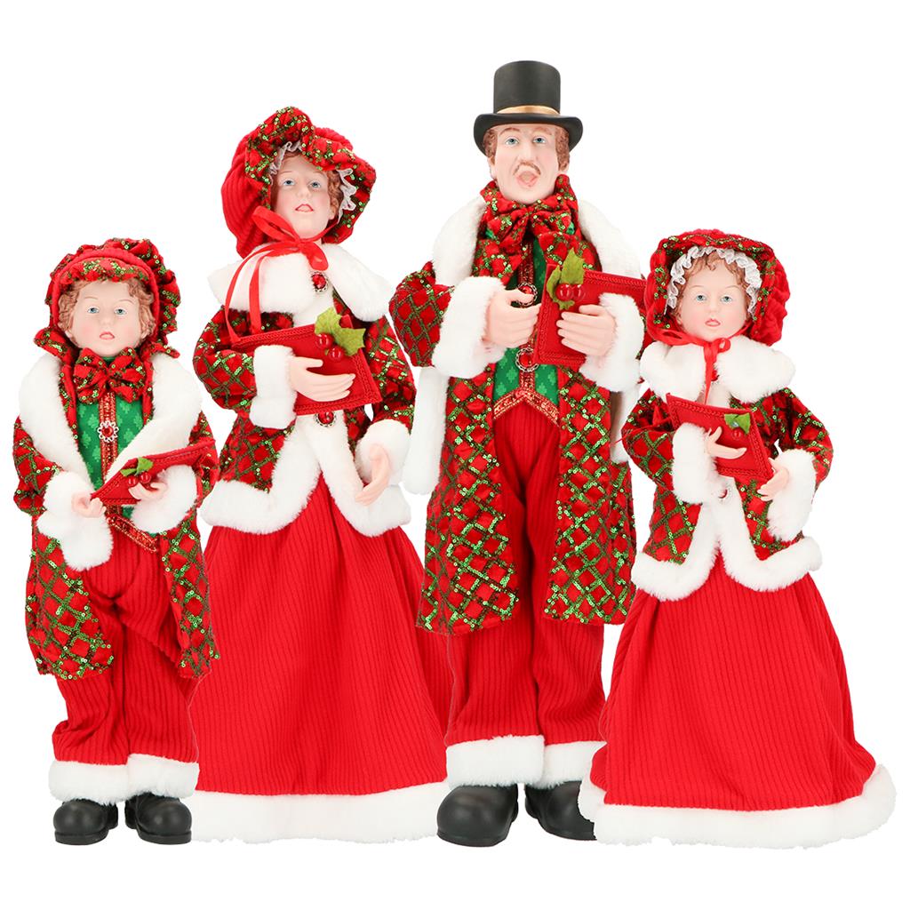 Statuine cantori di Natale Timstor in tessuto e resina rosso 27 cm