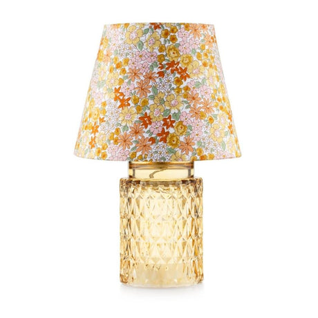 Lampada da tavolo Rayon Emò Italia in vetro ambra con paralume fiorato 28cm
