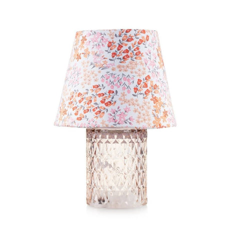 Lampada da tavolo Rayon Emò Italia in vetro cipria con paralume fiorato