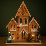 BIANCHI DINO Cabin House LED Christmas Landscape 36cm Wood Decoration