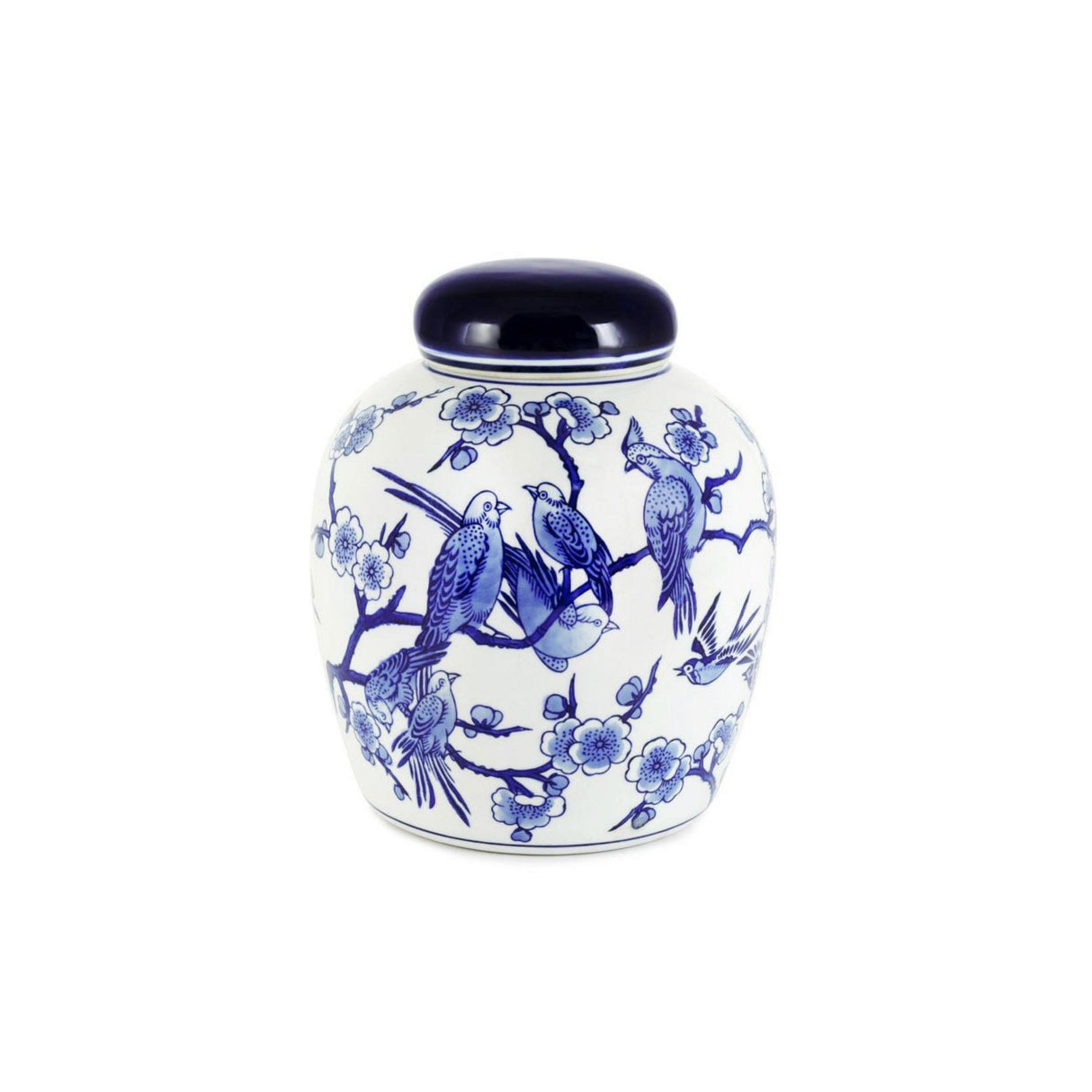 Potiche con coperchio Abhika in ceramica decorata bianco blu 20x16 cm
