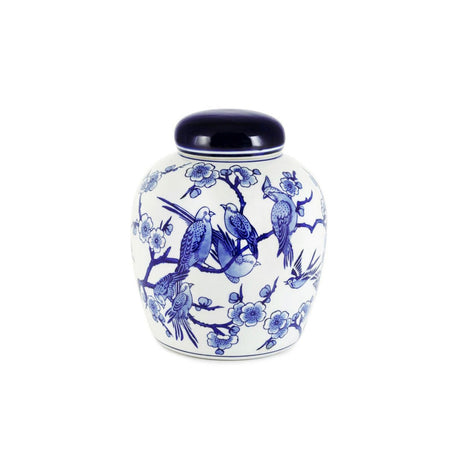 Potiche con coperchio Abhika in ceramica decorata bianco blu 20x16 cm