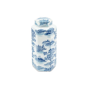 Potiche decorativa Abhika in ceramica bianco blu 39x18 cm