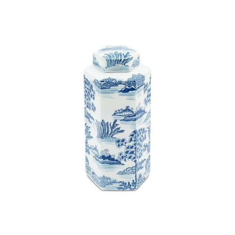 Potiche decorativa Abhika in ceramica bianco blu 39x18 cm