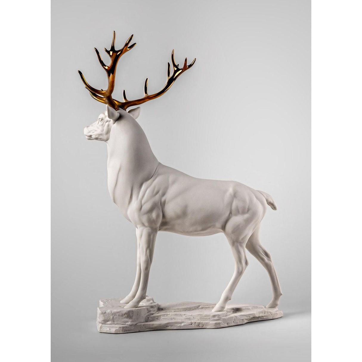 LLADRO' Scultura Cervo Bianco Rame 52x41cm Porcellana