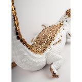 LLADRO' Scultura Coccodrillo Bianco Rame 39x68cm Porcellana