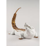 LLADRO' Scultura Coccodrillo Bianco Rame 39x68cm Porcellana