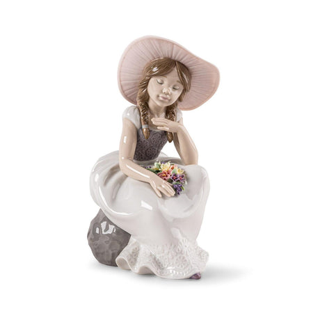 Scultura Bimba È Arrivata la Primavera Lladrò porcellana smaltata 23x11cm