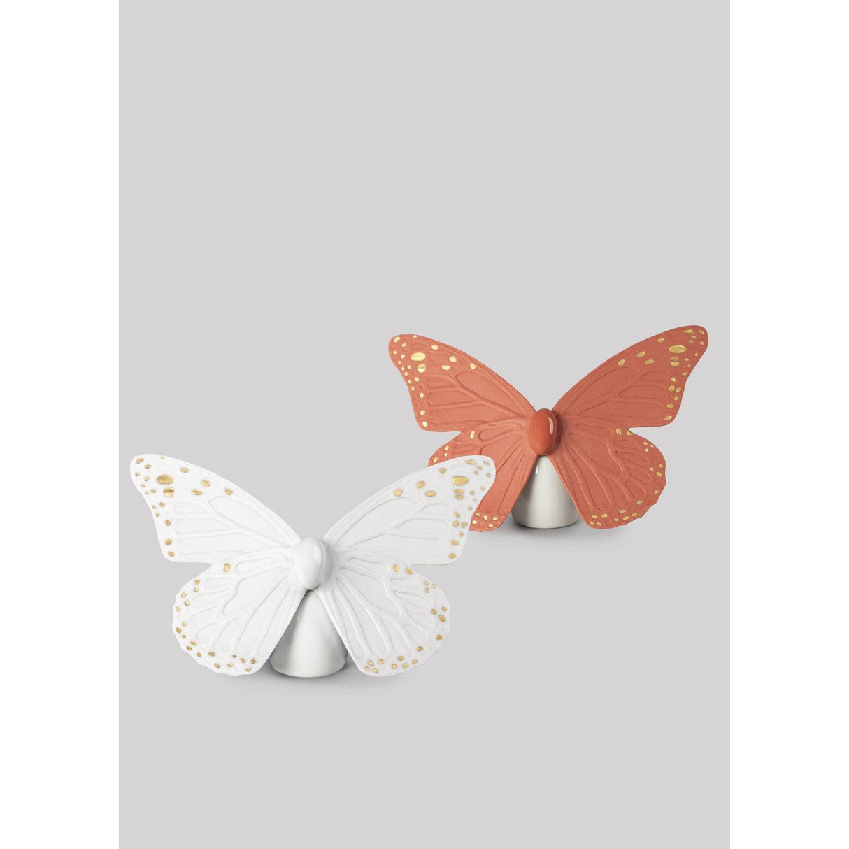 LLADRO' Figurina Farfalla Dorato Lucido e Corallo 9x14cm Porcellana