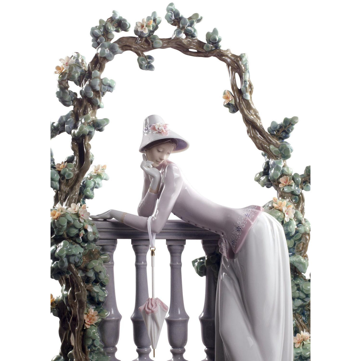 LLADRO' Scultura Donna Dalla Balaustra 49x36cm Porcellana