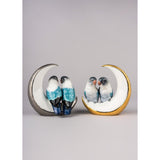 LLADRO' Figurina Uccelli Prendimi la Luna Lustro Argento 16x15cm Porcellana