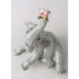 LLADRO' Figurina Elefante BebE' con Fiore Rosa 14x12cm Porcellana
