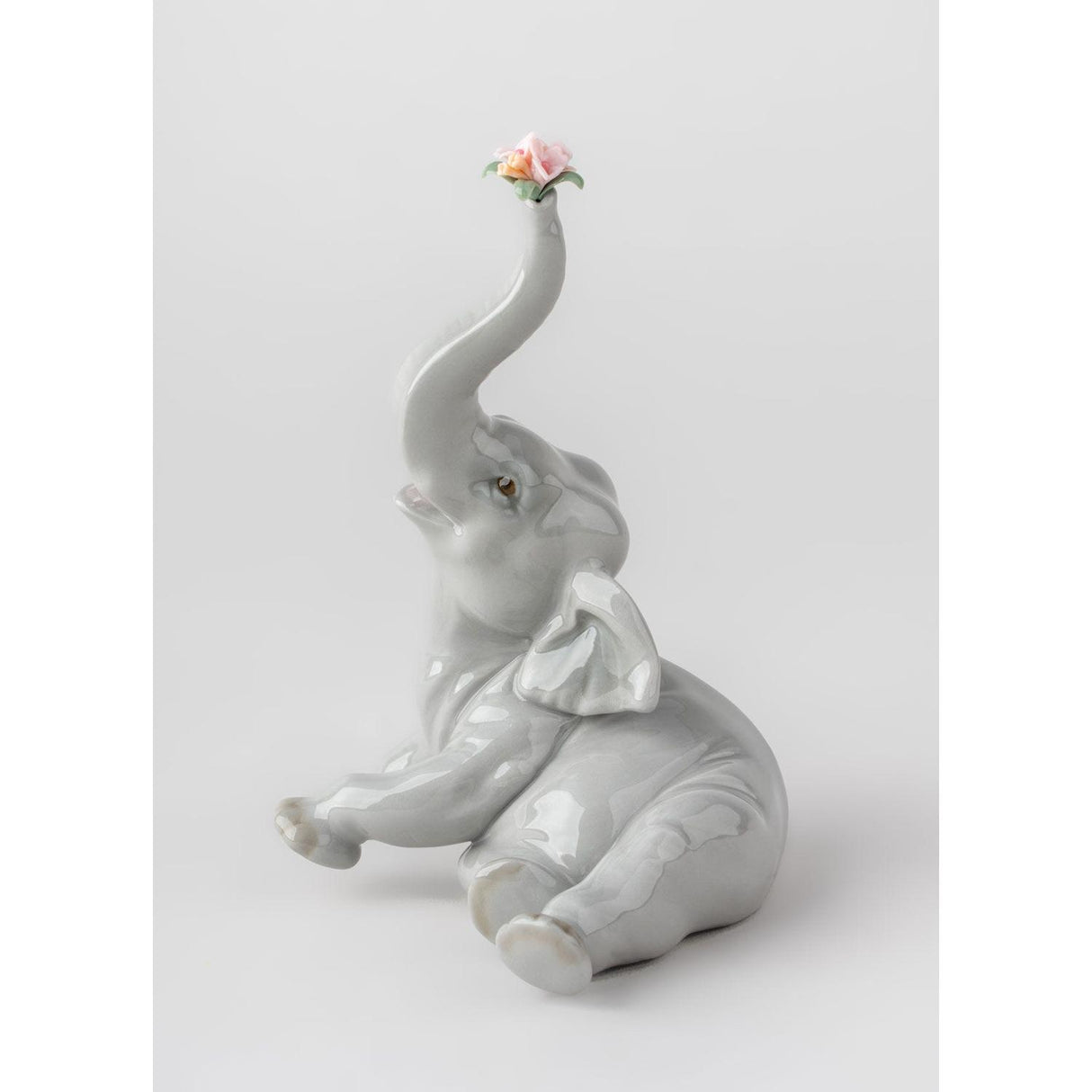 LLADRO' Figurina Elefante BebE' con Fiore Rosa 14x12cm Porcellana