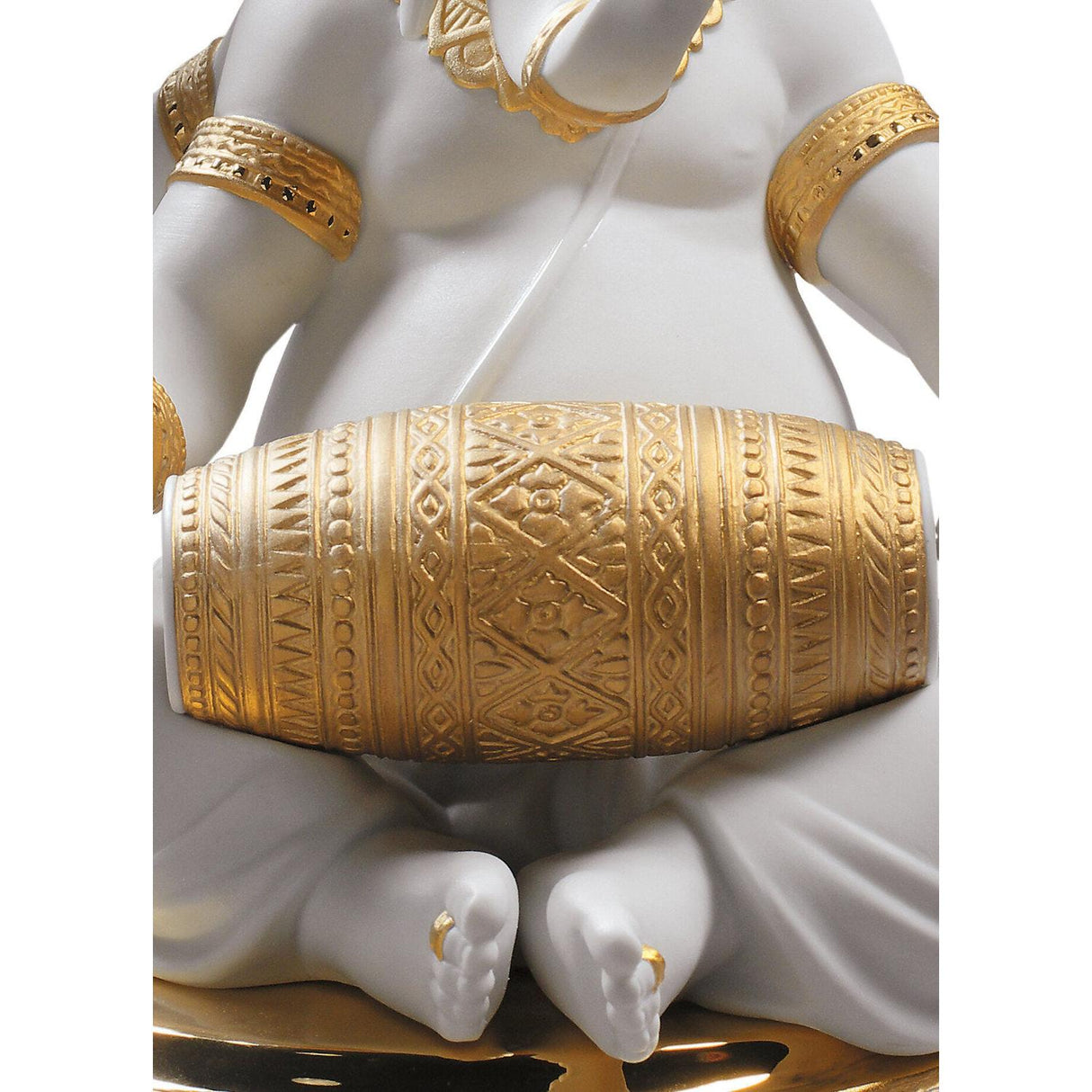LLADRO' Figurina Ganesha con Mridangam Lustro Oro 23x18cm Porcellana