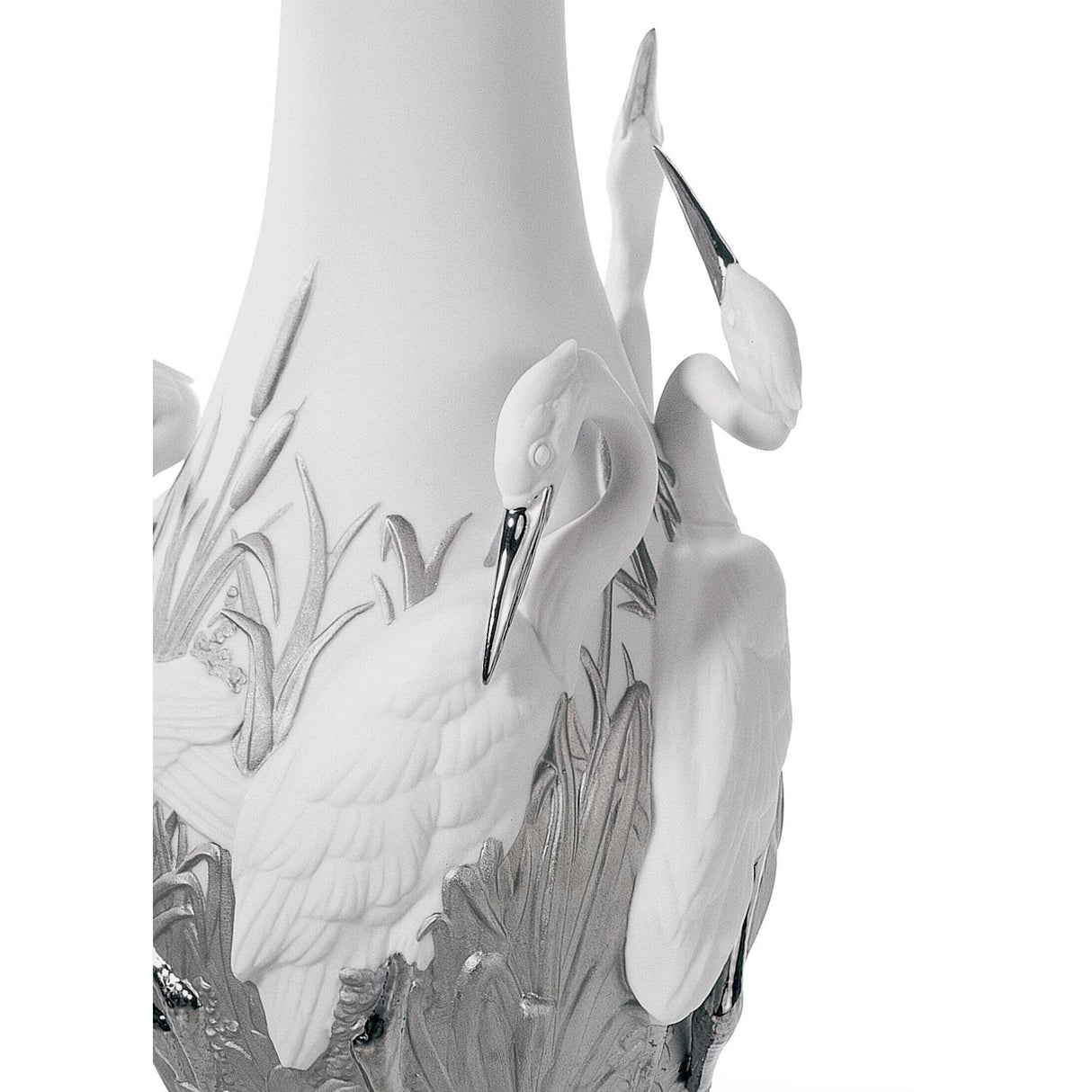 LLADRO' Vaso Aironi Cinerini Lustro Argento 35x17cm Porcellana