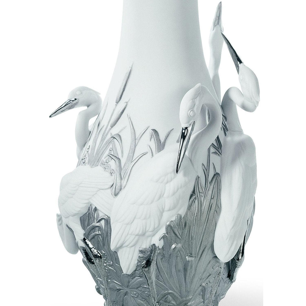 LLADRO' Vaso Aironi Cinerini Lustro Argento 35x17cm Porcellana