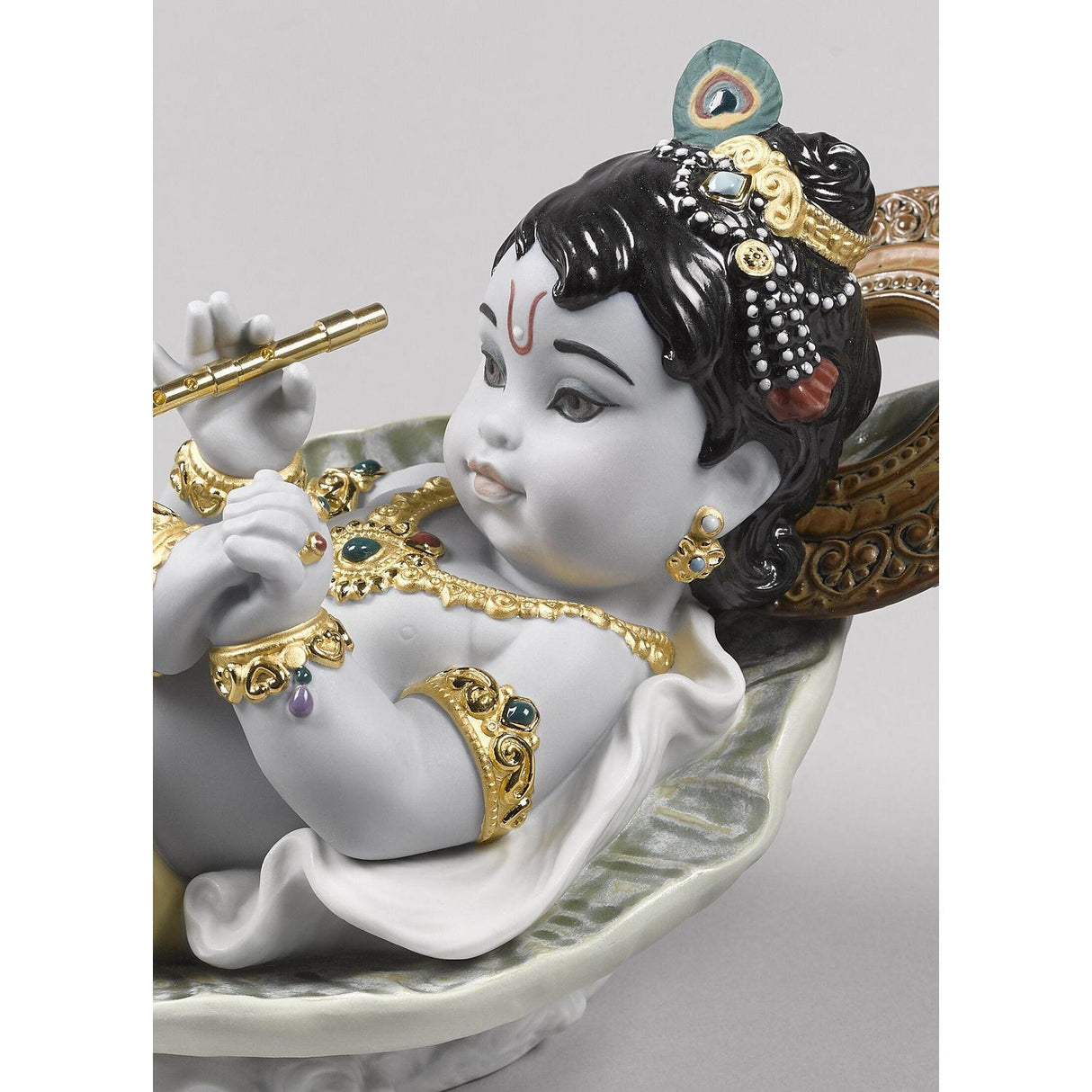 LLADRO' Figurina Krishna On Leaf 15x21cm Porcellana
