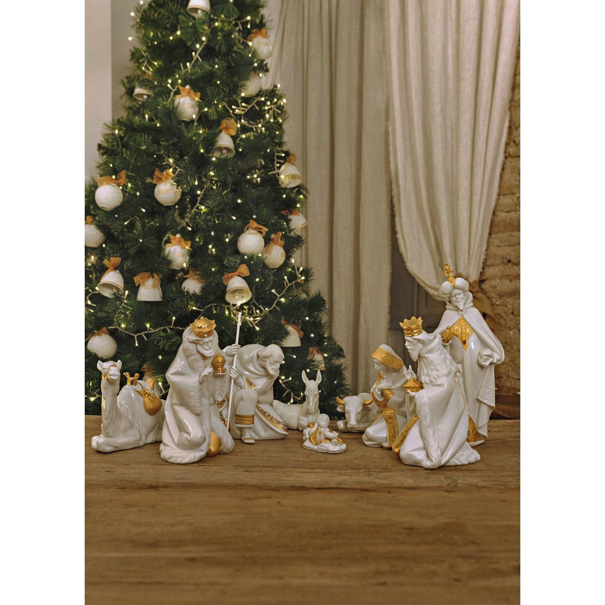 LLADRO' Figurina Natività Asino Lustro Oro 12x22cm Porcellana