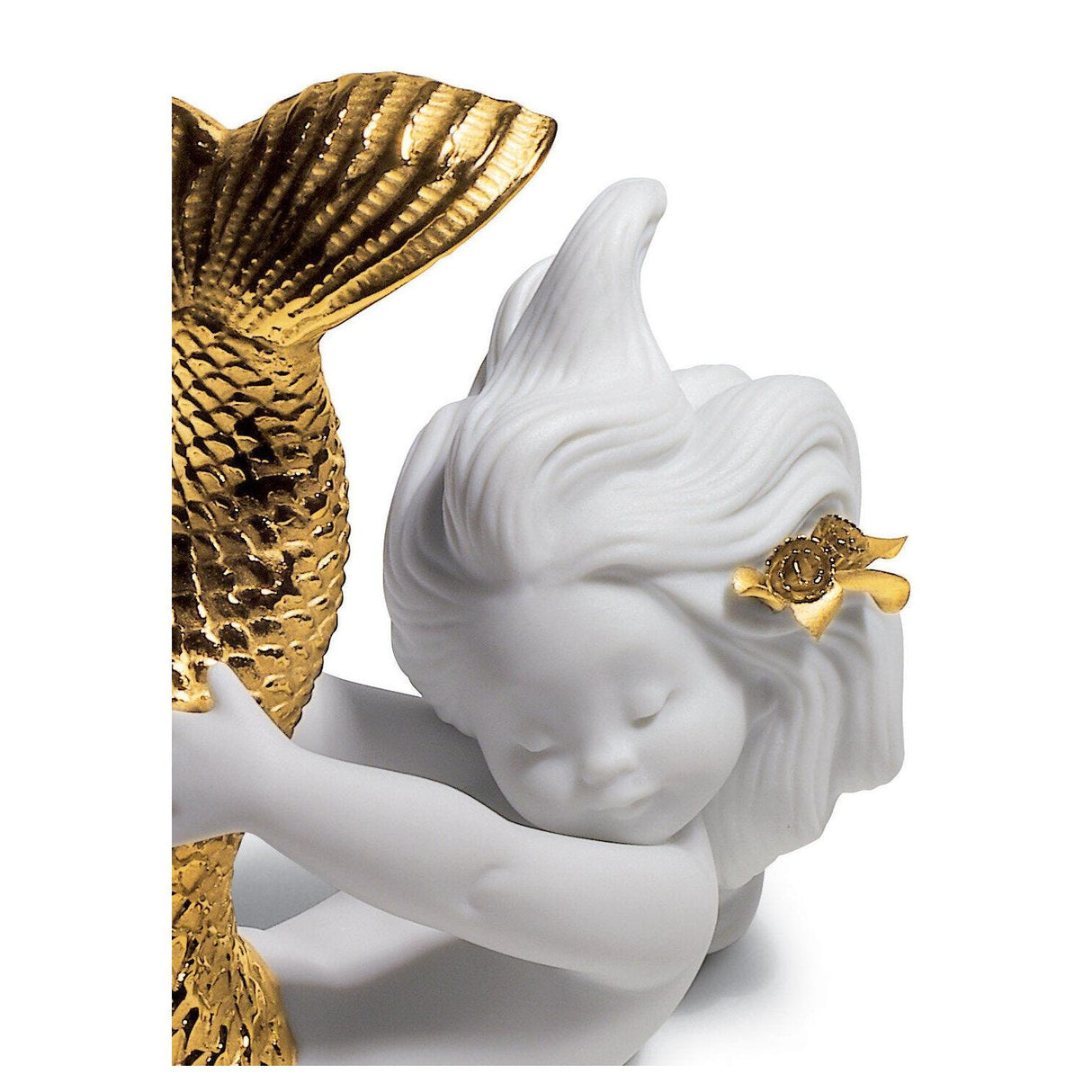 LLADRO' Figurina Sirena Giocando con Il Mare Lustro Oro 10x12cm Porcellana