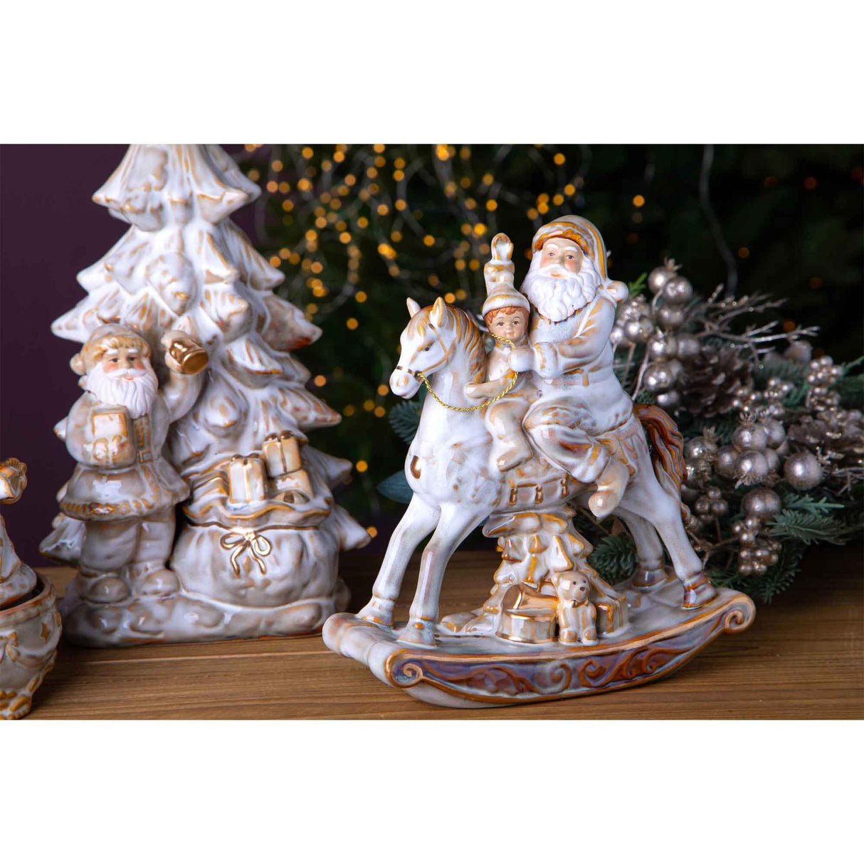 BIANCHI DINO Santa Claus Rocking Horse 25cm Beige Christmas Decoration