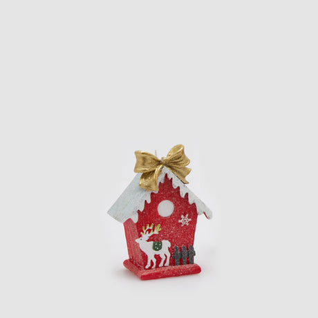 Candela Casetta con Renna EDG in cera decorata 14x11 cm