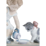 LLADRO' Figurina la Colazione Del Gatto 17x20cm Porcellana