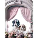 LLADRO' Figurina Cani Finestra Fiorita 21x18cm Porcellana