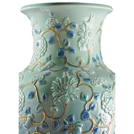 Lladró Vaso Peonie Lustro Oro 42x24cm Porcellana