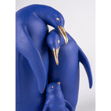LLADRO' Scultura Famiglia di Pinguini Blu Oro Serie Limitata 25x16cm Porcellana