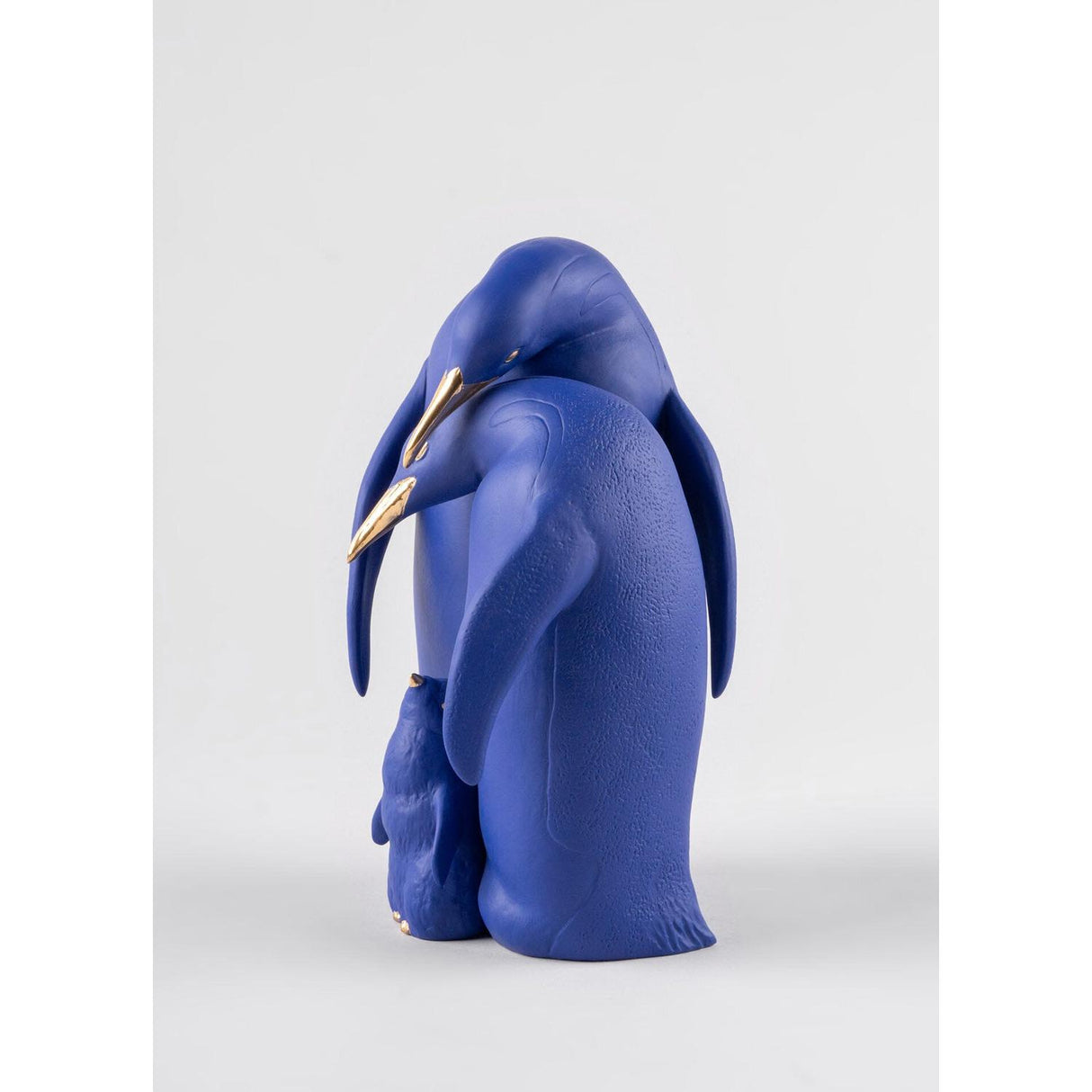 LLADRO' Scultura Famiglia di Pinguini Blu Oro Serie Limitata 25x16cm Porcellana
