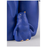 LLADRO' Scultura Famiglia di Pinguini Blu Oro Serie Limitata 25x16cm Porcellana