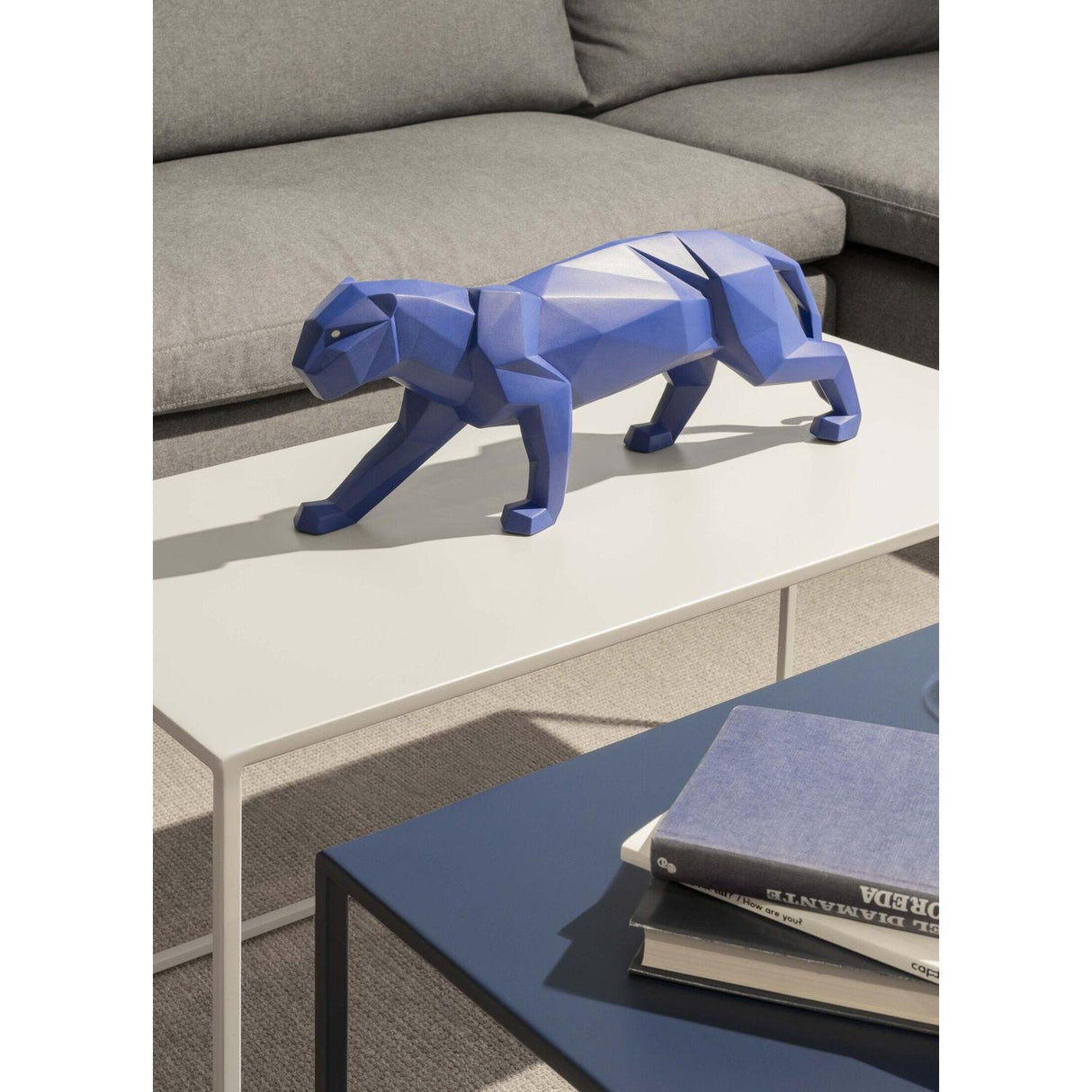 Lladró Scultura Pantera Azzurro Opaco 19x50cm Porcellana