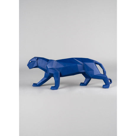 Lladró Scultura Pantera Azzurro Opaco 19x50cm Porcellana
