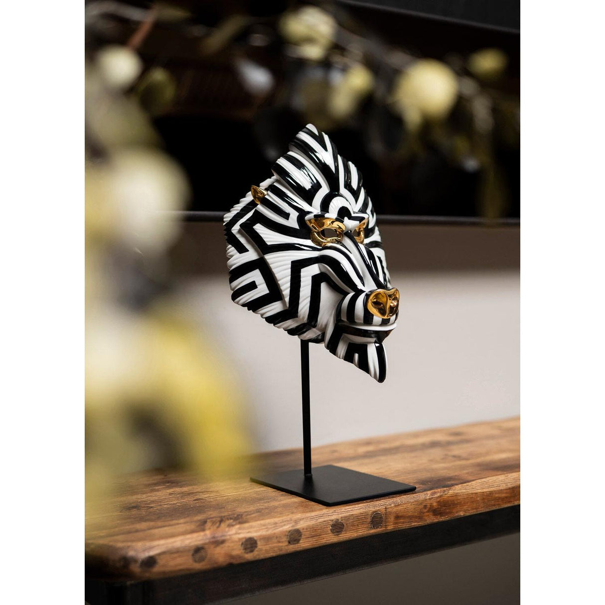 LLADRO' Maschera Mandrillo Nero Oro 44x31cm Porcellana