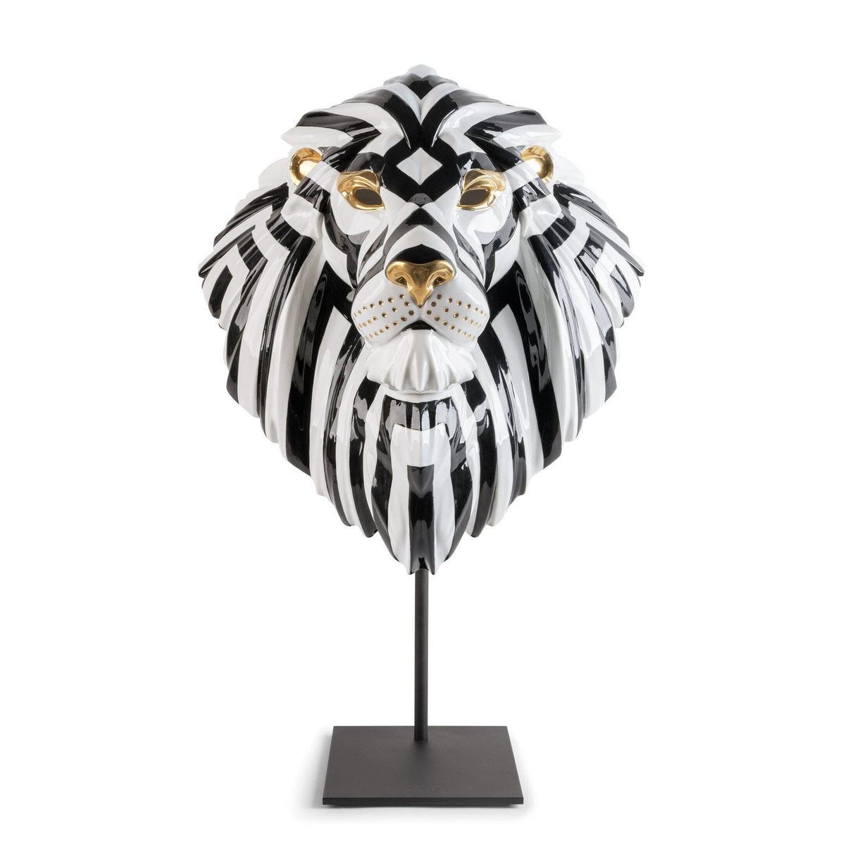 LLADRO' Maschera di Leone Nero Oro 60x38cm Porcellana
