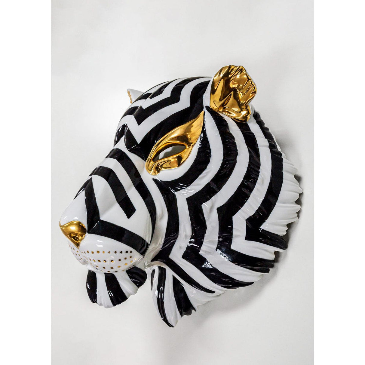 LLADRO' Maschera Tigre Nero Oro 38x30cm Porcellana