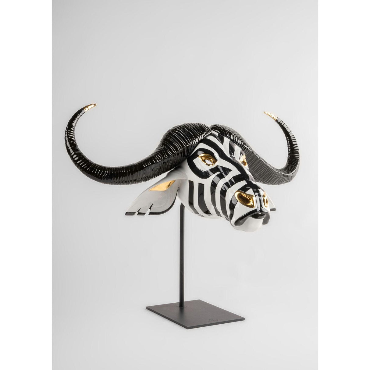 LLADRO' Maschera Bufalo Nero e Oro 36x67cm Porcellana