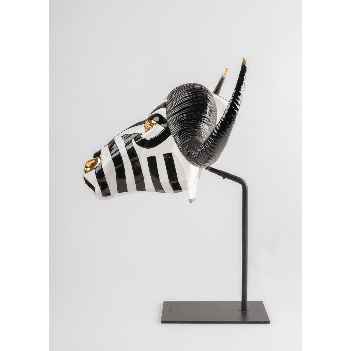 LLADRO' Maschera Bufalo Nero e Oro 36x67cm Porcellana