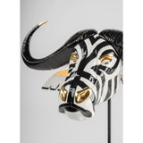 LLADRO' Maschera Bufalo Nero e Oro 36x67cm Porcellana
